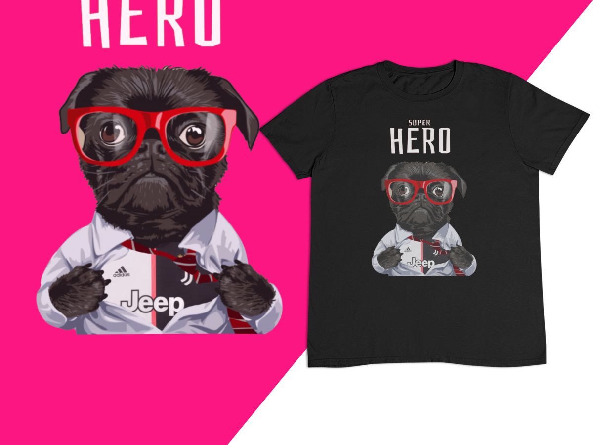 7 : Superhero Football Dog T-Shirt - Pick your own team kit for the Pug to wear