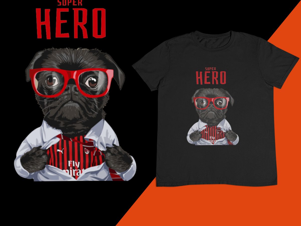 7 : Superhero Football Dog T-Shirt - Pick your own team kit for the Pug to wear