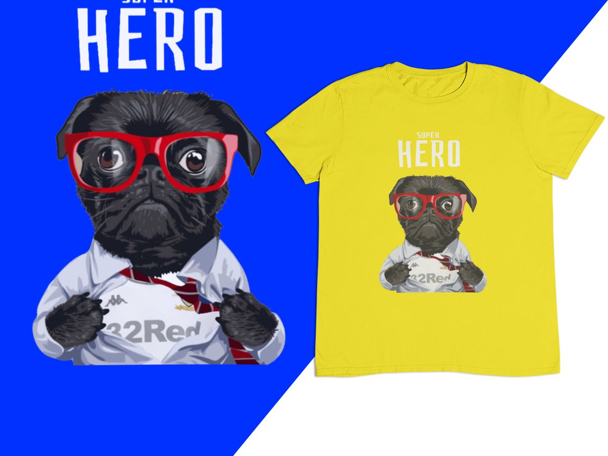 7 : Superhero Football Dog T-Shirt - Pick your own team kit for the Pug to wear