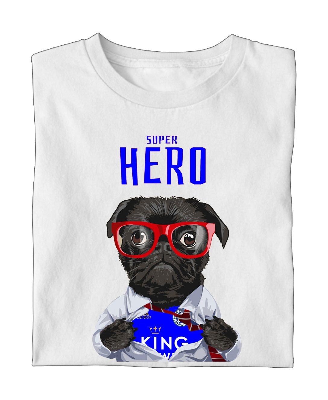 7 : Superhero Football Dog T-Shirt - Pick your own team kit for the Pug to wear