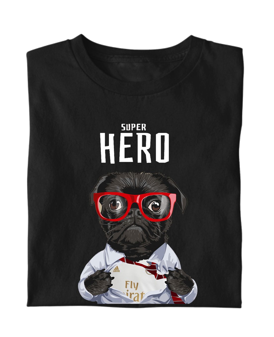 7 : Superhero Football Dog T-Shirt - Pick your own team kit for the Pug to wear