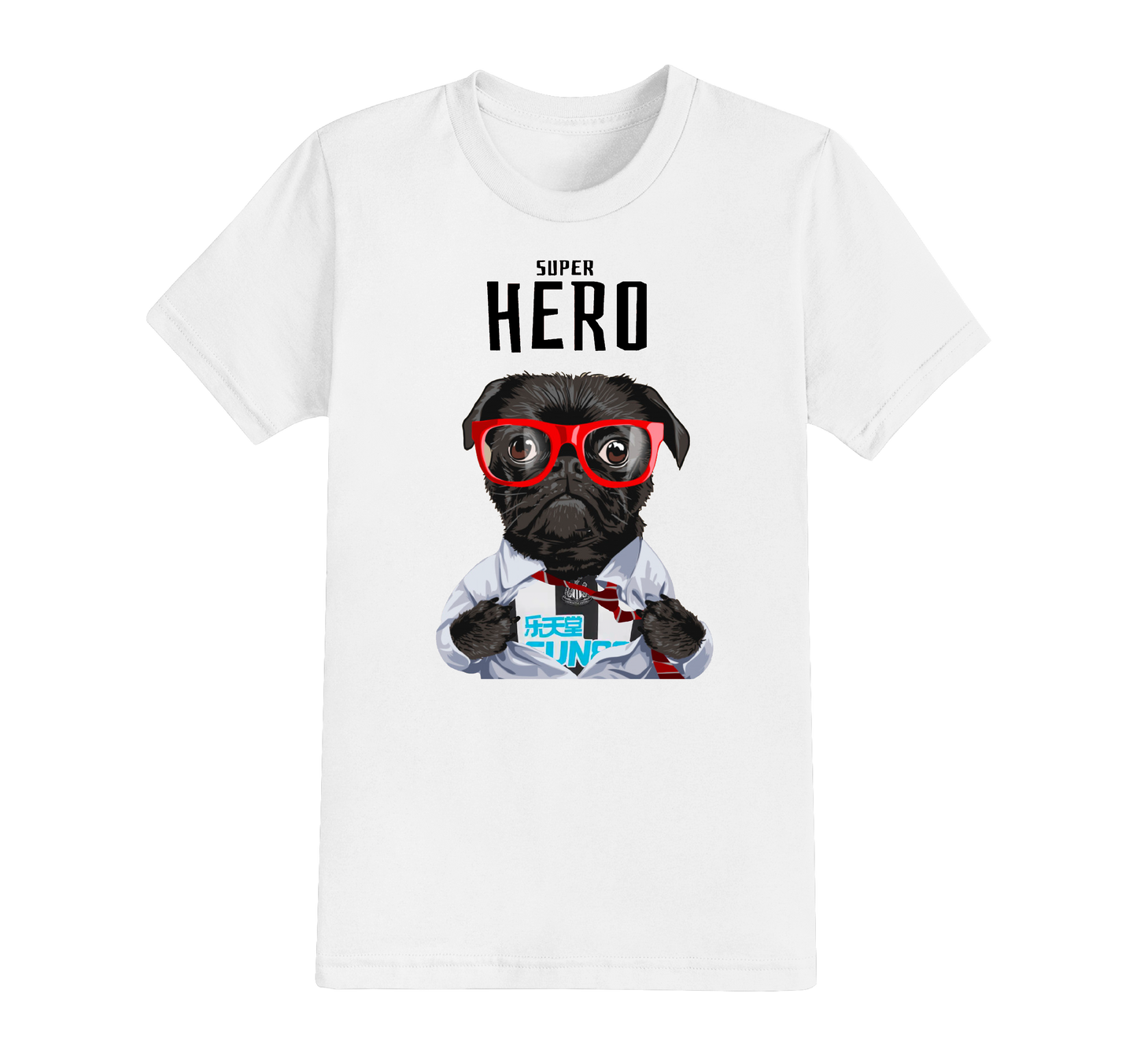 7 : Superhero Football Dog T-Shirt - Pick your own team kit for the Pug to wear