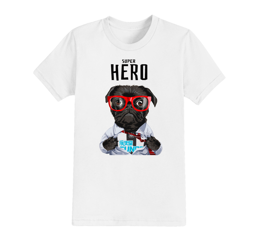 7 : Superhero Football Dog T-Shirt - Pick your own team kit for the Pug to wear